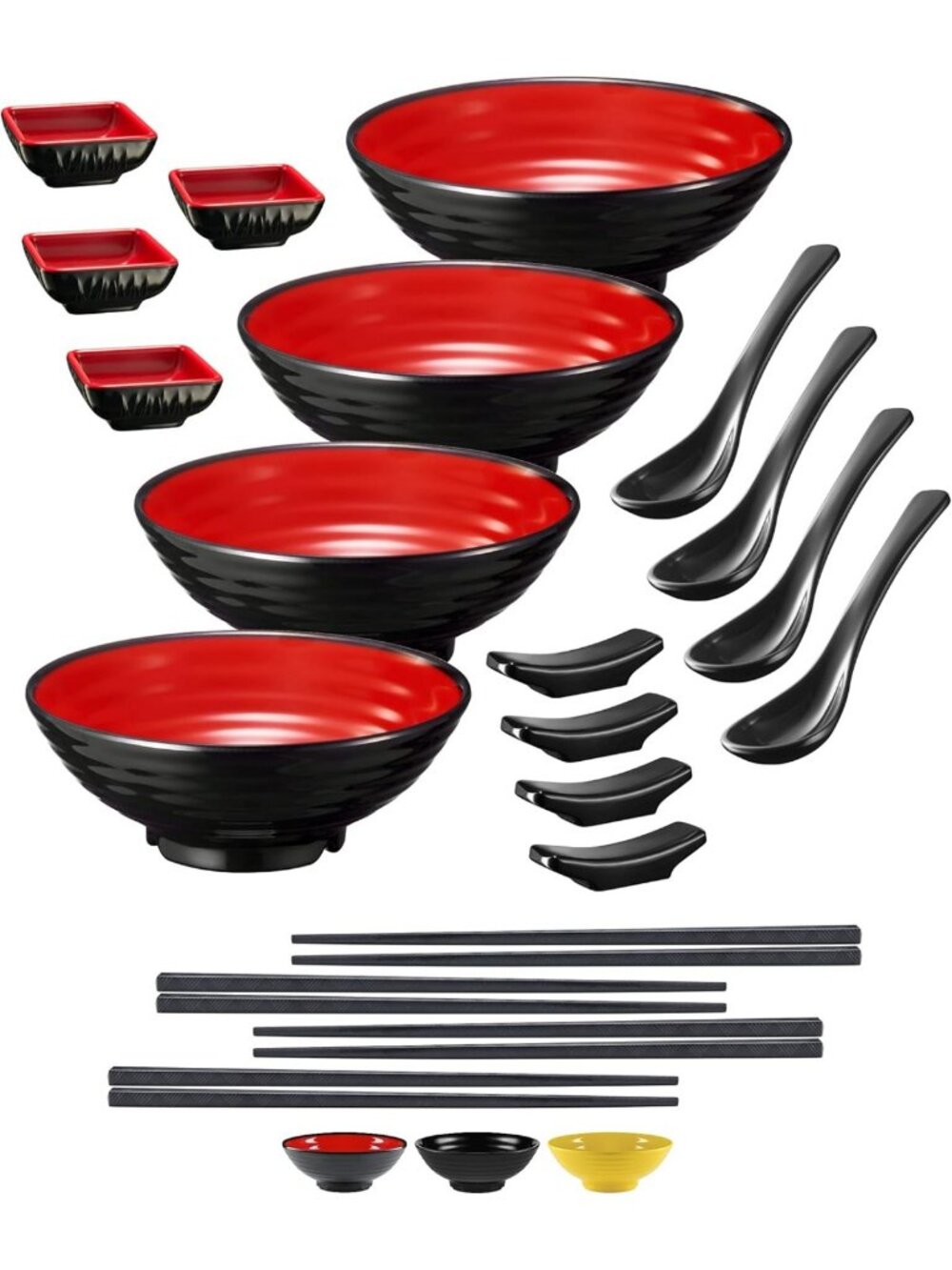 32oz Ramen Noodle Bowl Set - 4 Large Bowls with Dipping Bowls, Spoons